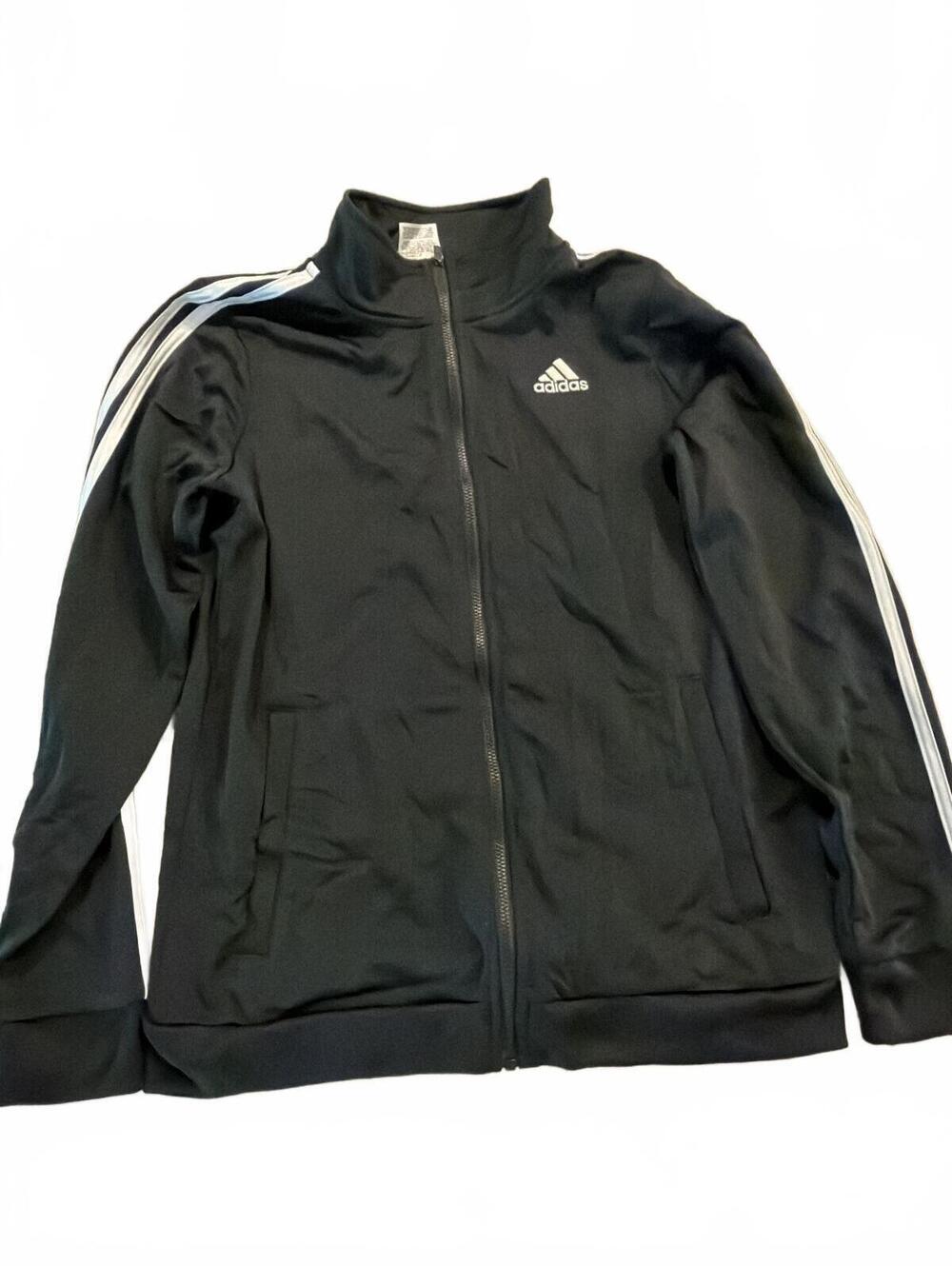 Adidas Boys Large Black Track Jacket with White Stripes